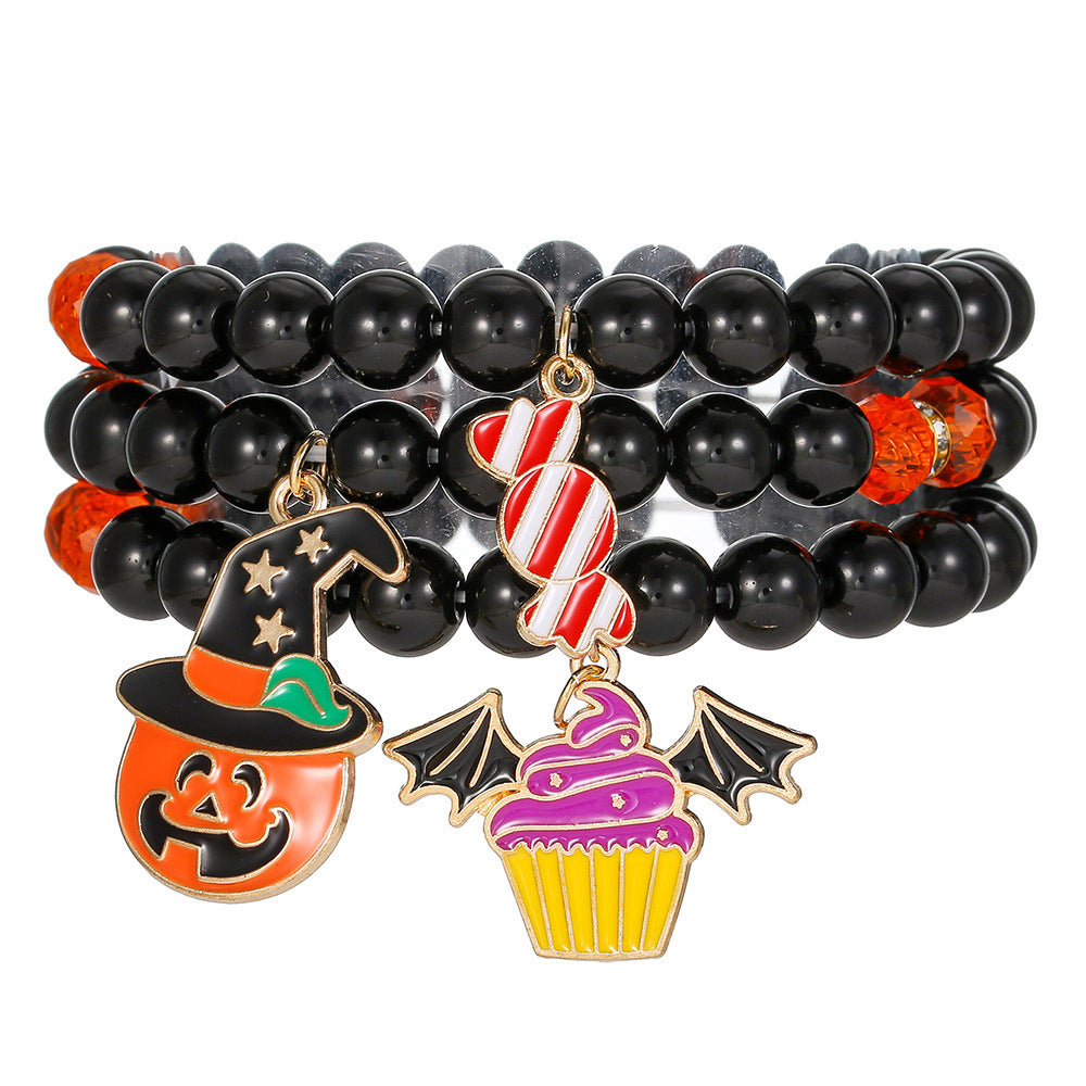 Gothic Punk Plated Alloy Cartoon Spider Bat Skull Charm Bracelet for Women Halloween Gift