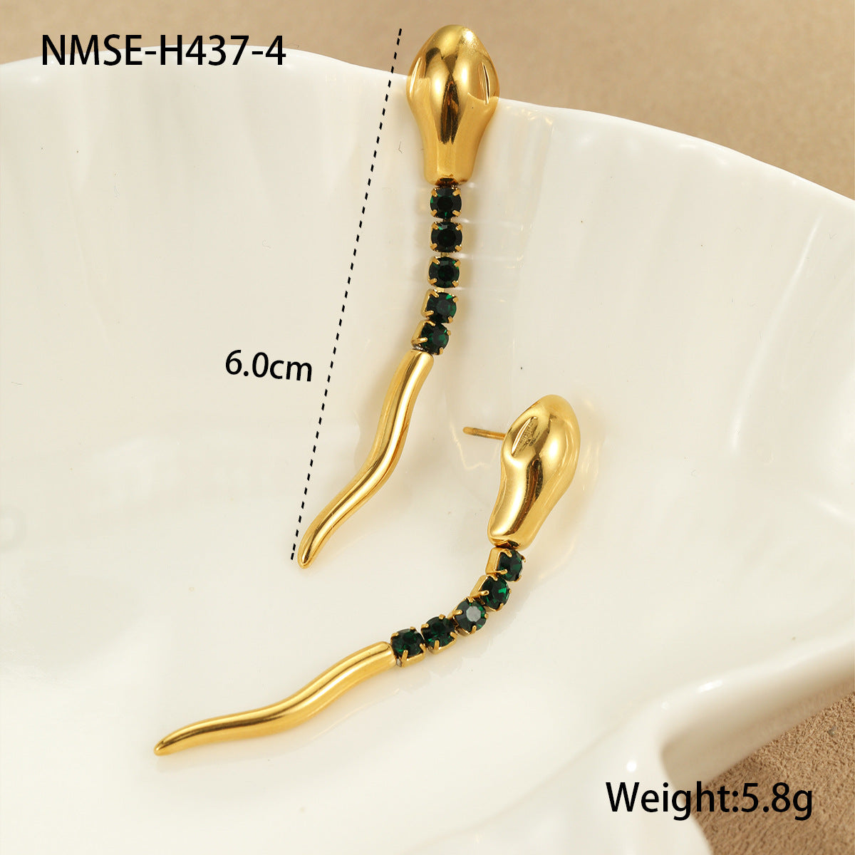Set di orecchini, bracciale e anello da donna in acciaio al titanio a forma di serpente, placcato e alla moda