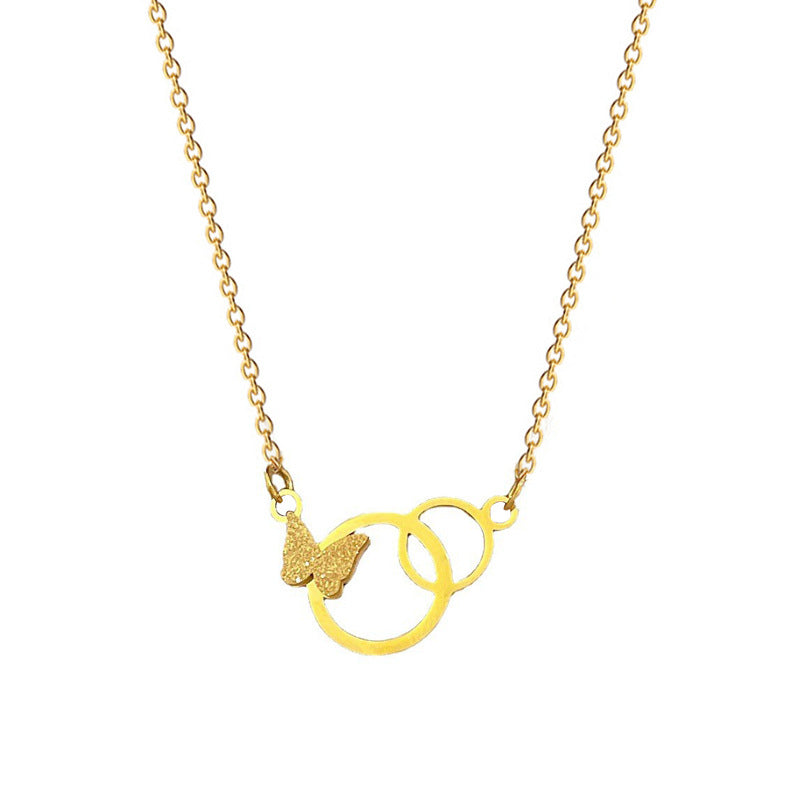 Minimalist Titanium Steel Butterfly Pendant Necklace for Women with Gold Plating and Geometric Design Locket Chain