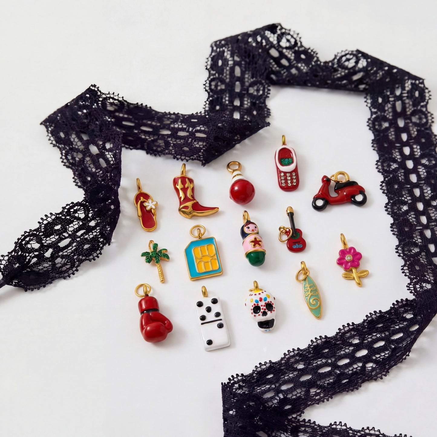 Charm bar fai da te PVD in acciaio inossidabile placcato oro 18 carati con motivo floreale vintage