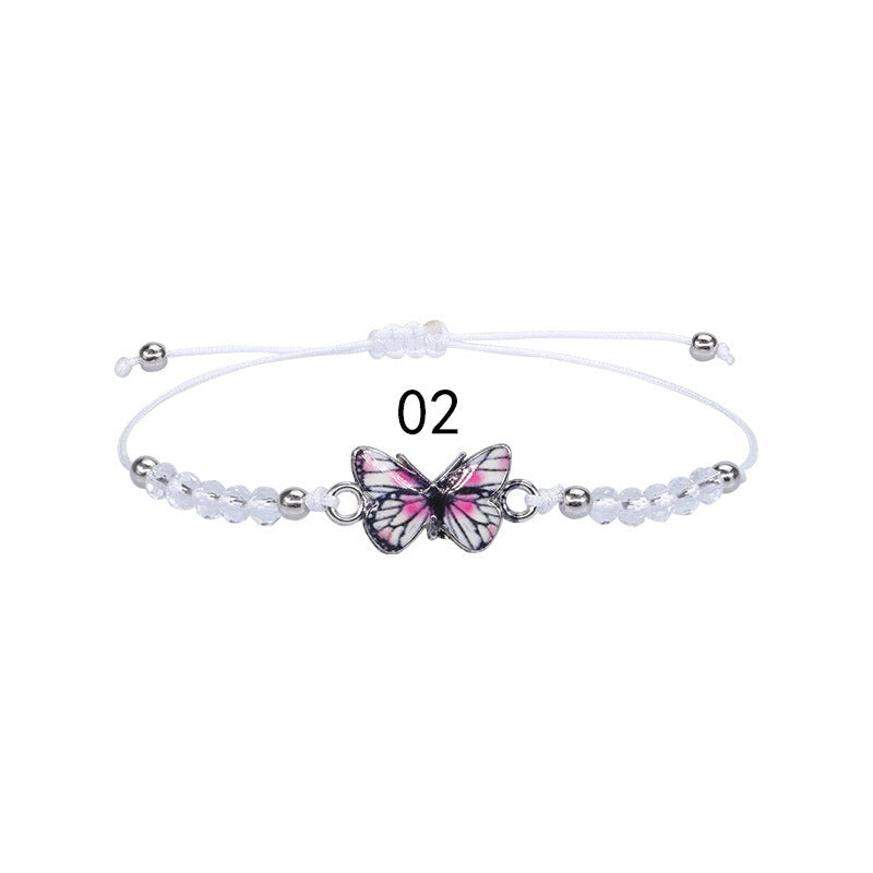 Sweet Colorful Crystal Butterfly Beaded Bracelet Silver Plated Unisex Hand Jewelry