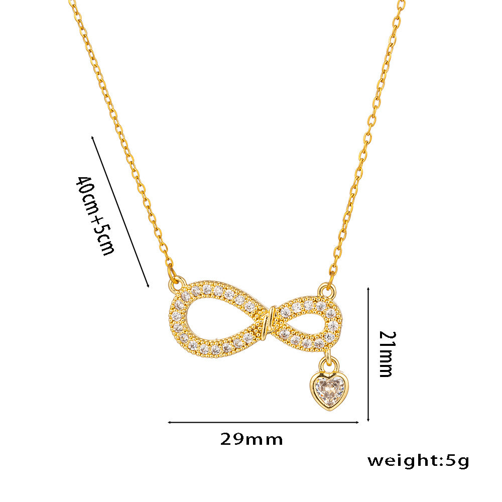 Collar con colgante minimalista de nudo de lazo de acero de titanio para mujer con cadena de serpiente chapada