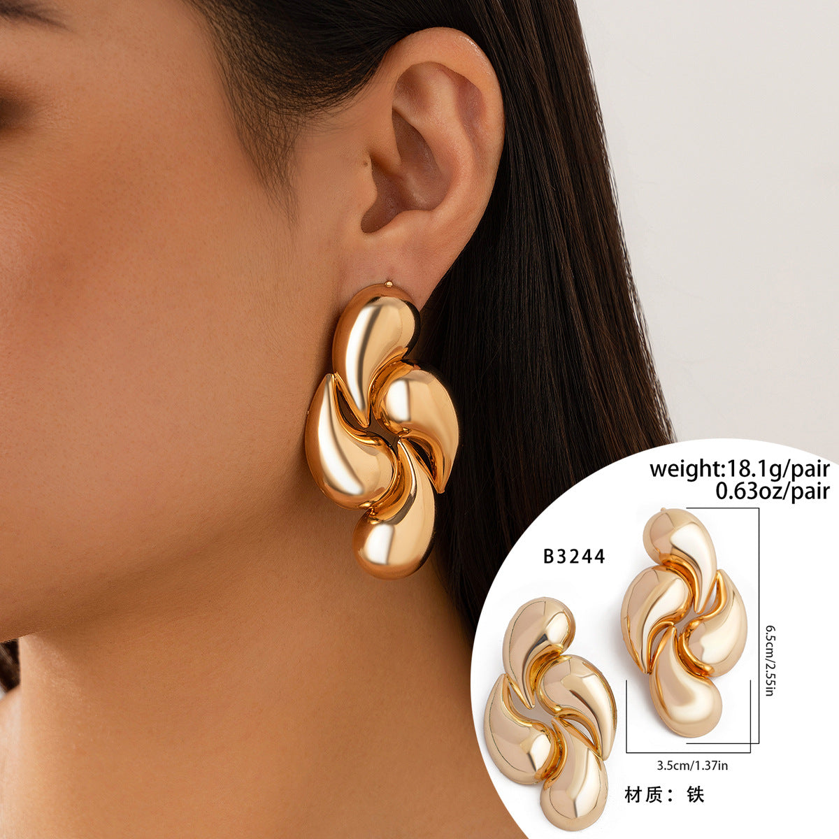 Geometric Metal Earrings for Women with Polished Finish and Teardrop Accent