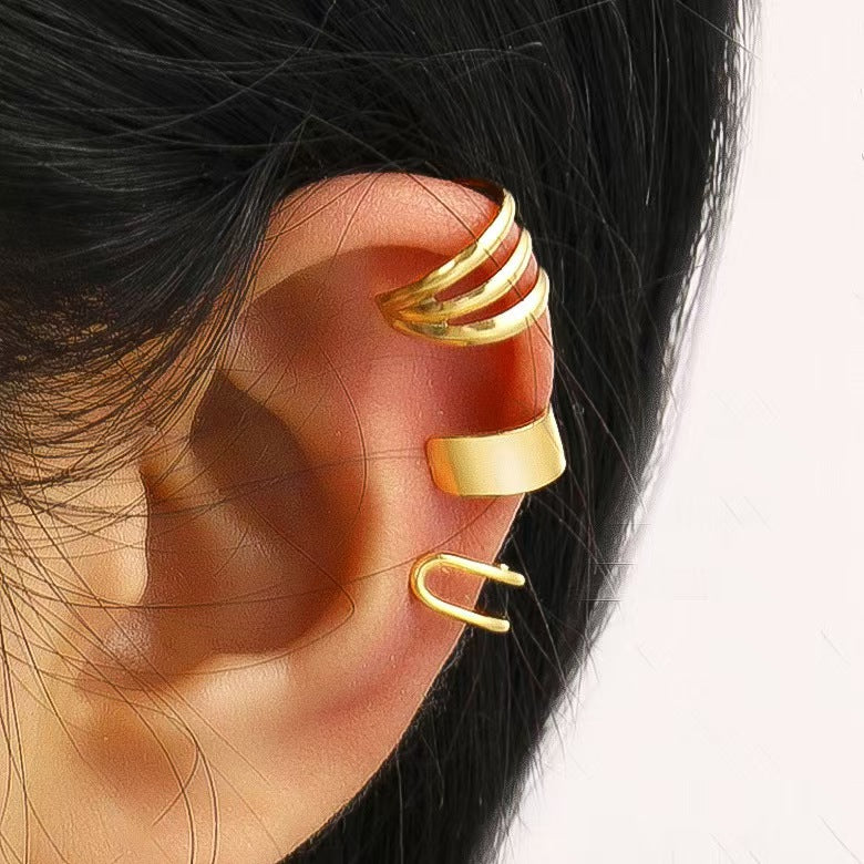 Conjunto de pendientes de clip de aleación con forma de hoja recortada en C vintage para mujer