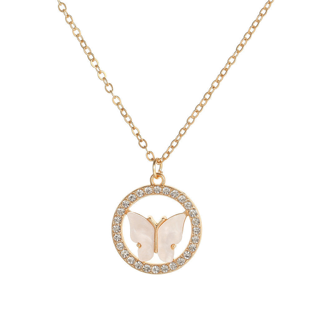Sweet Rhinestone Inlaid Acrylic Alloy Butterfly Necklace