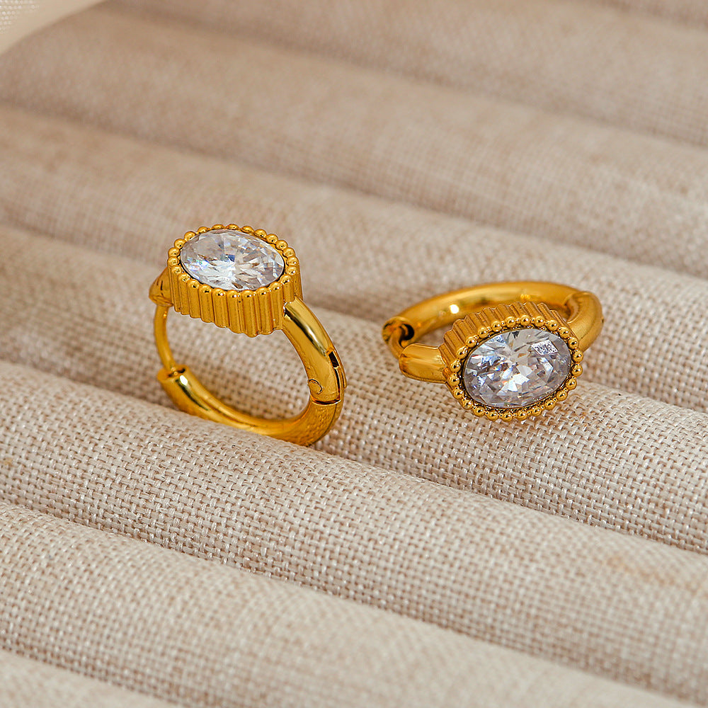Pendientes de aro geométricos minimalistas de lujo francés vintage para mujer de acero inoxidable con chapado en oro de 18 quilates