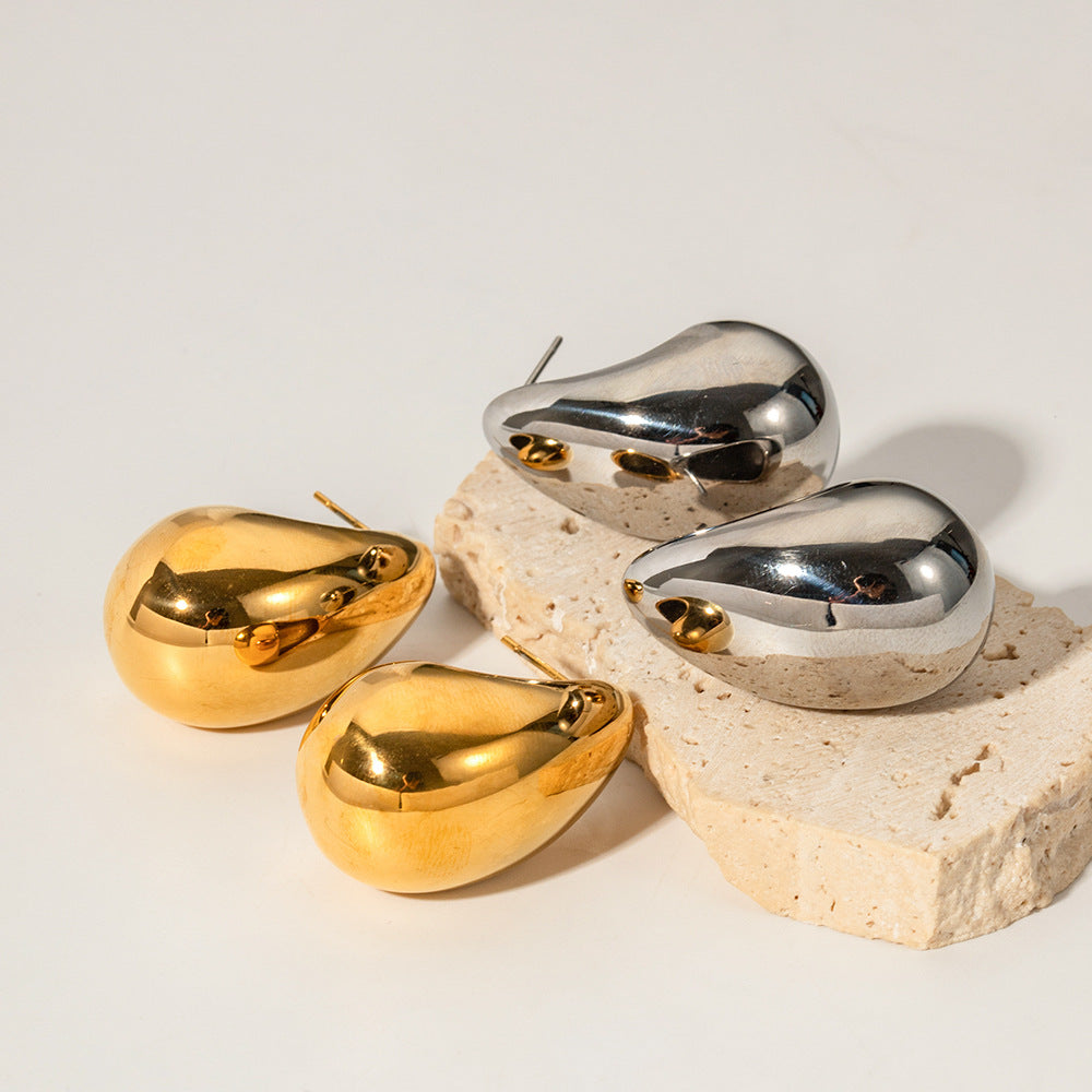 Pendientes Minimalistas de Gota de Agua Geométrica en Acero de Titanio con Chapado en Oro de 18K para Mujer