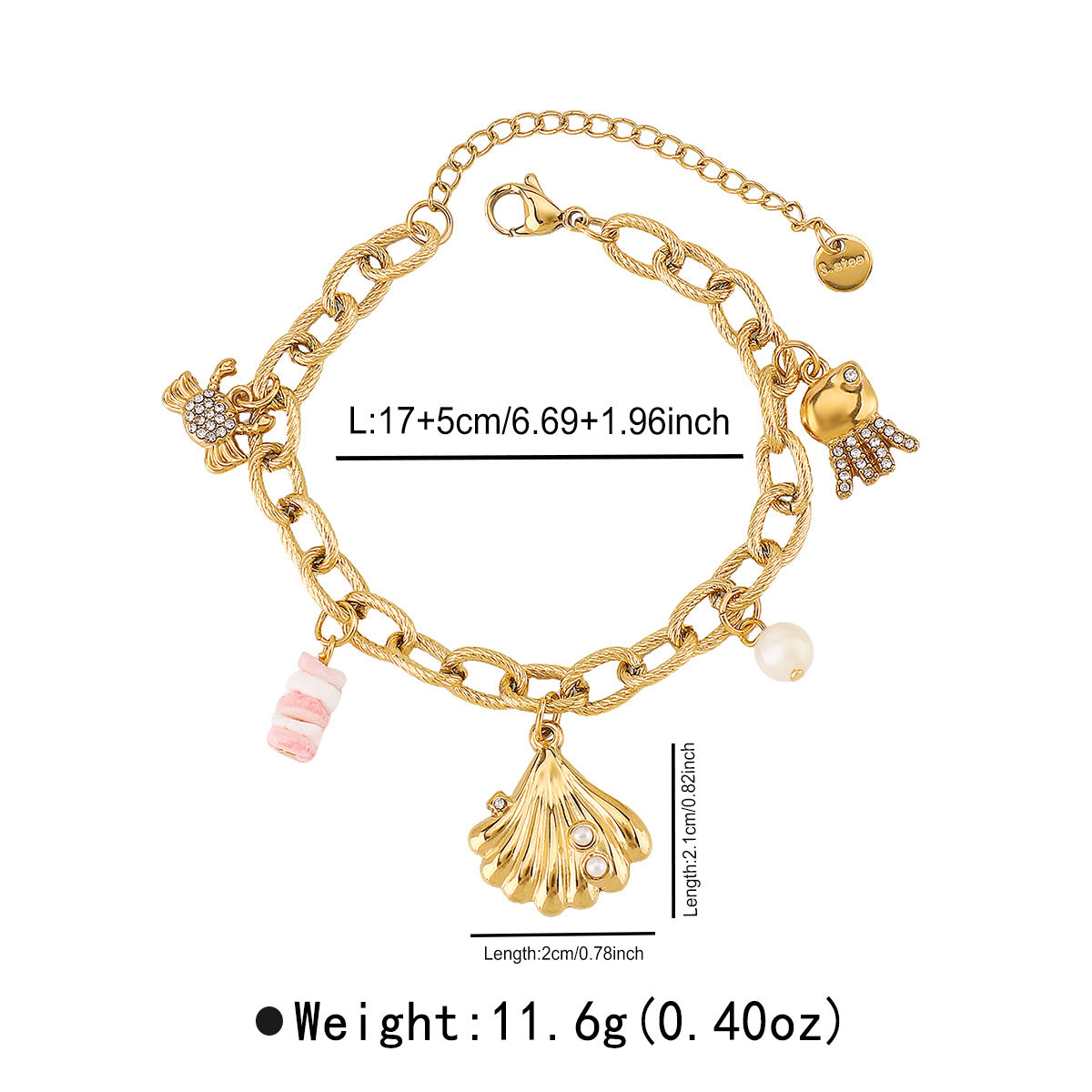 Vacation Style Seashell and Seahorse Pendant Stainless Steel Bracelet for Women with Plated Finish