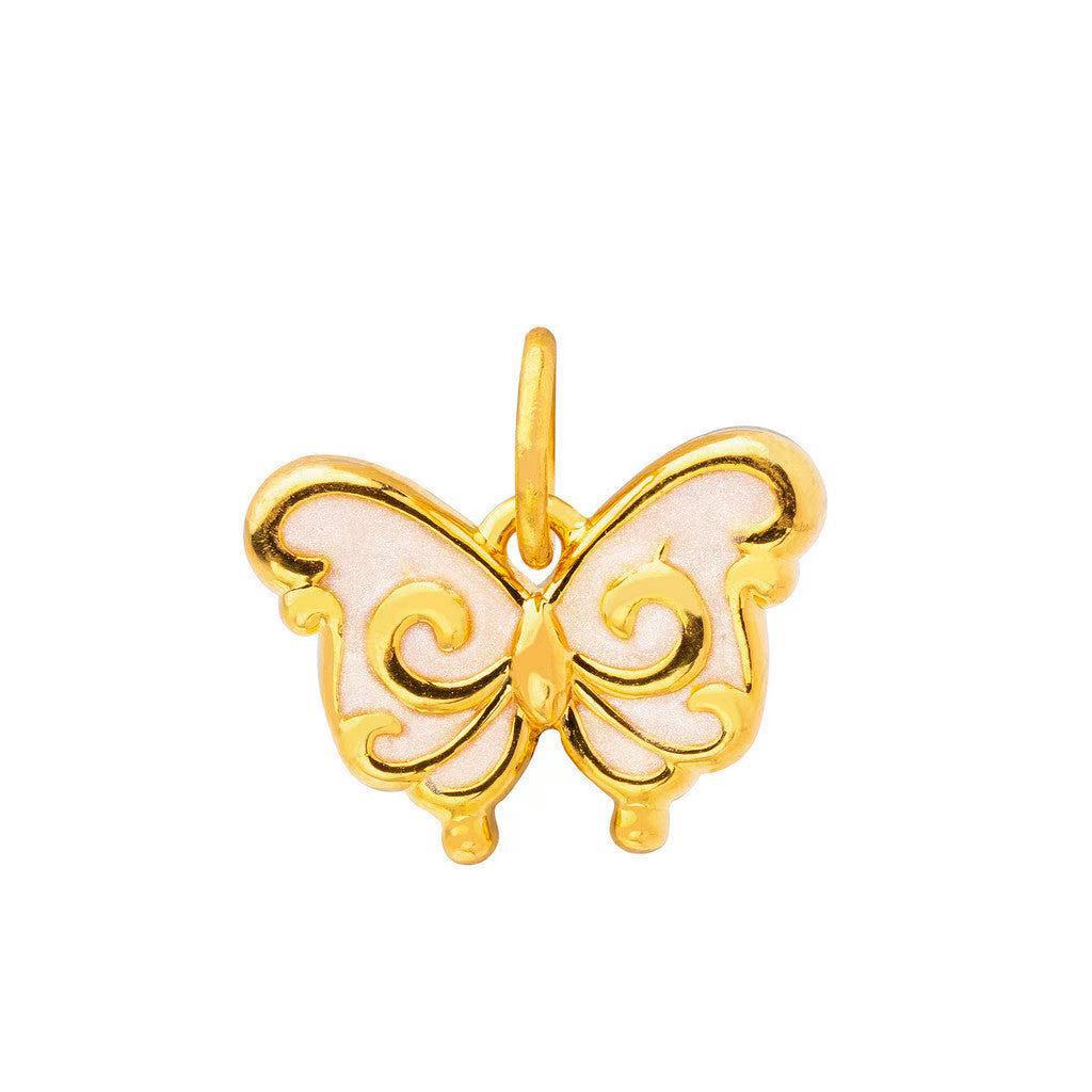 Vintage 18K Gold Plated Stainless Steel PVD Butterfly Heart Floral Charm Bar Pendant