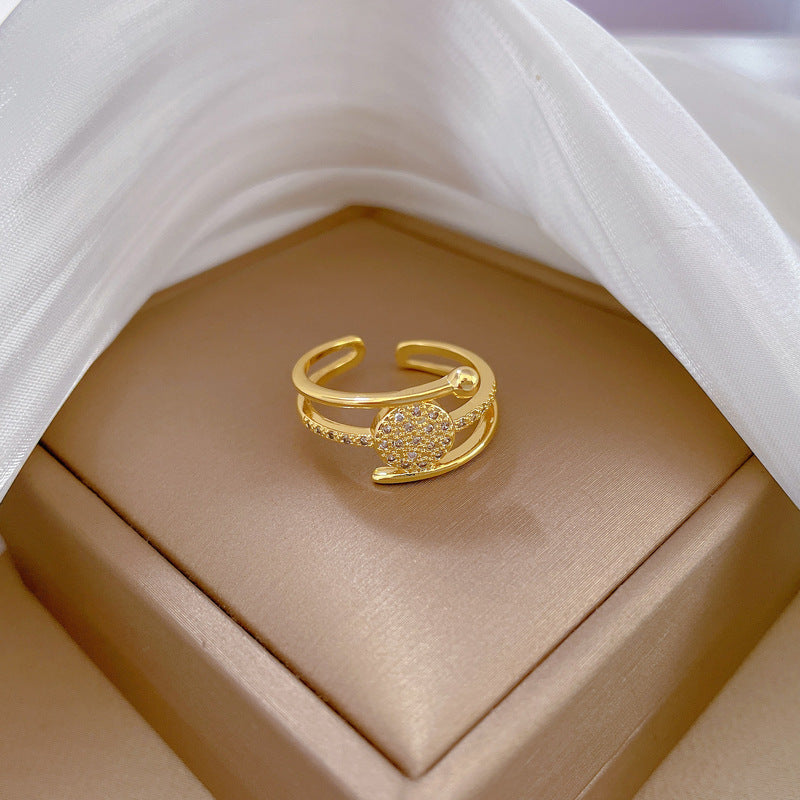 Cartoon Style Crown-Shaped Brass Ring with Gold Plating Adjustable Opening for Women