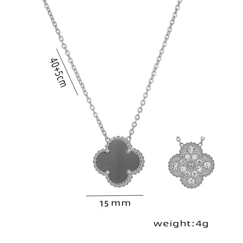 Bracciale Donna Lusso Stile Quadrifoglio in Acciaio al Titanio con Strass e Intarsio in Concha
