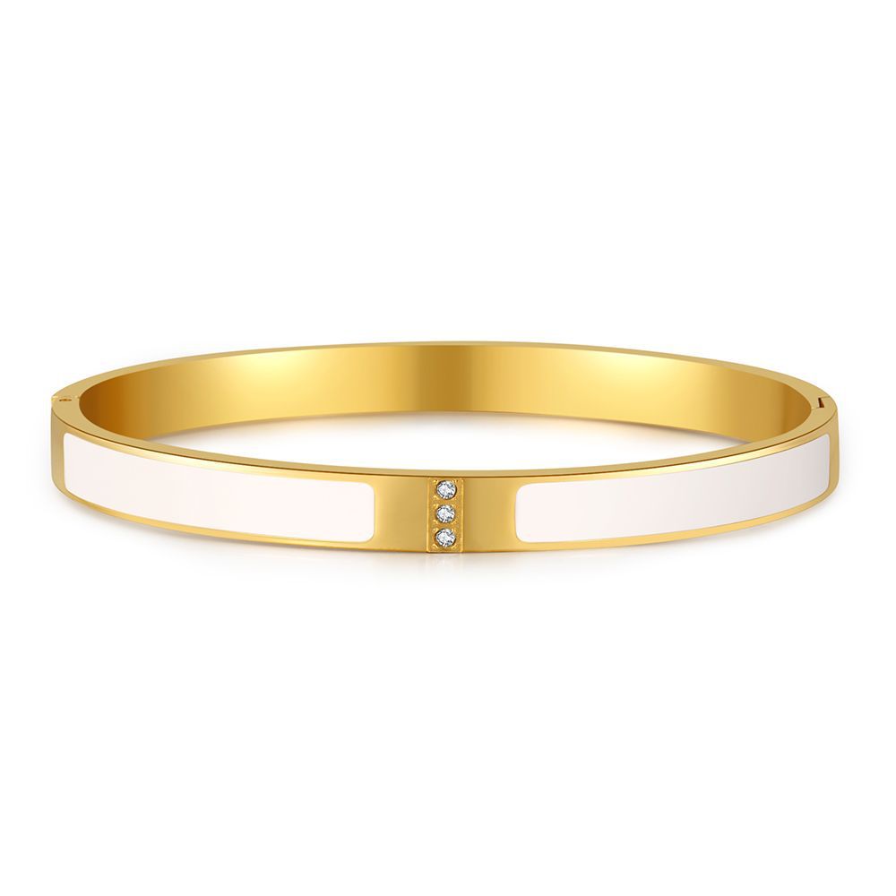Minimalist Luxury Round Geometric Drip Oil Titanium Steel Bracelet with Three Rhinestones for Women