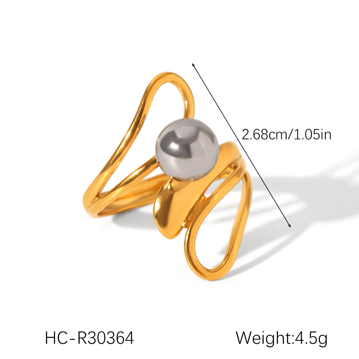 Geometric Ball-Shaped Titanium Steel Ring with Irregular Line Design for Women, Electroplated Stainless Steel Band Jewelry