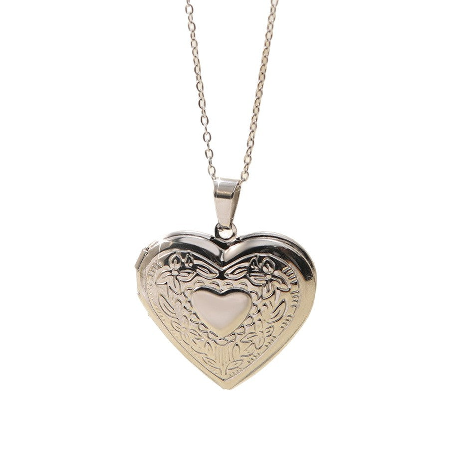 Elegante collana a medaglione a cuore placcata in acciaio inossidabile per donna