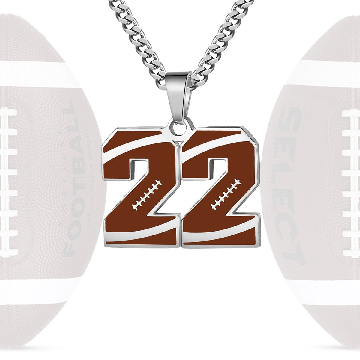 Motivational Football Number Pendant Necklace for Men in Stainless Steel with Polished Finish and Letter/Number Design