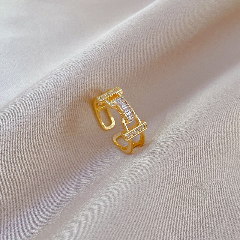 Anello regolabile a forma di corona in ottone placcato stile Kawaii da donna con zirconi cubici