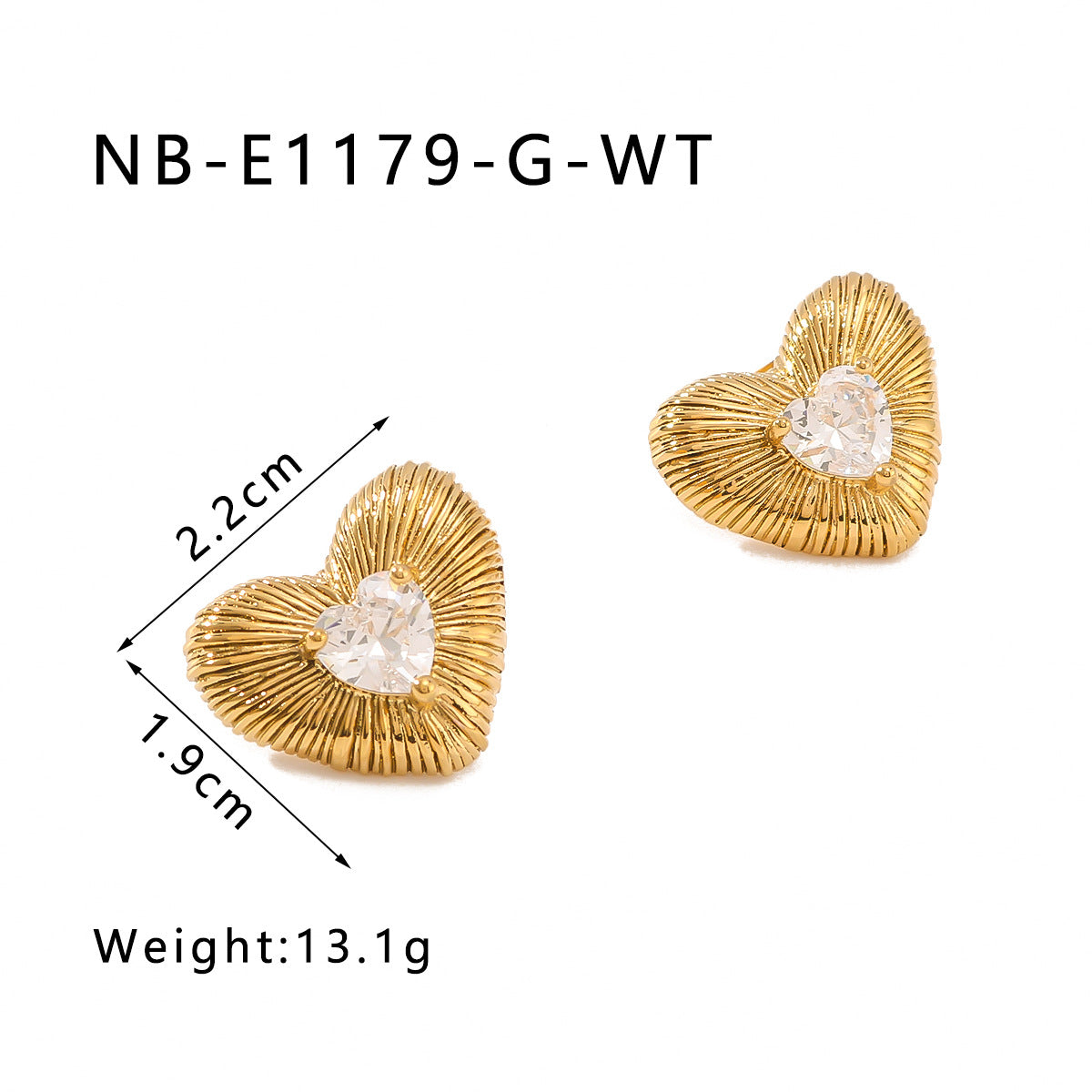 Minimalist Heart-Shaped Stainless Steel Stud Earrings with Rhinestone Inlay and 18K Gold Plating for Women