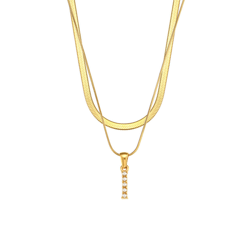 Collana con Pendente a Lettera alla Moda in Acciaio Inossidabile con Finitura Placcata e Catena Serpentina da Donna