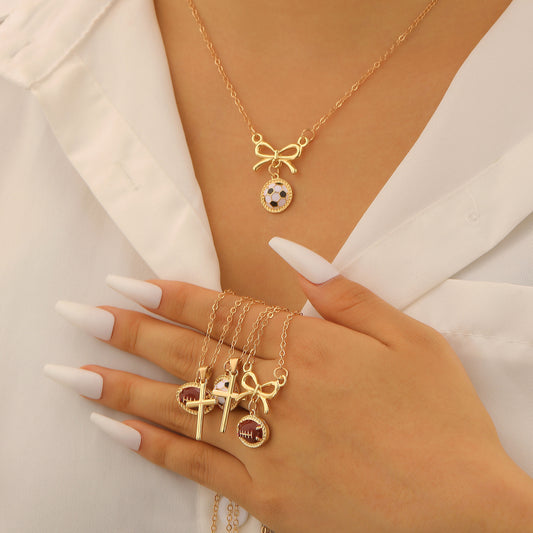 Sporty Plated Zinc Alloy Heart Cross Pendant Necklace for Women