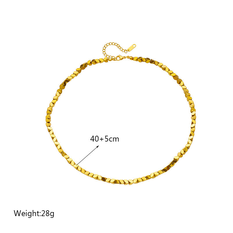 Minimalist Geometric Faceted Titanium Steel Pendant Necklace with Handwoven Chain in Gold Plated Finish