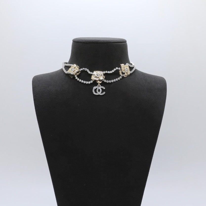Elegant Gold Plated Brass Letter Rhinestone Necklace with Chinese Knot Design for Women