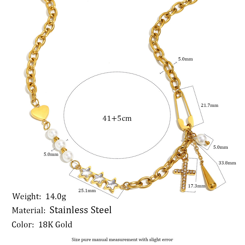 Collana con ciondolo geometrico minimalista in acciaio inossidabile placcato oro 18 carati e nappe per donna