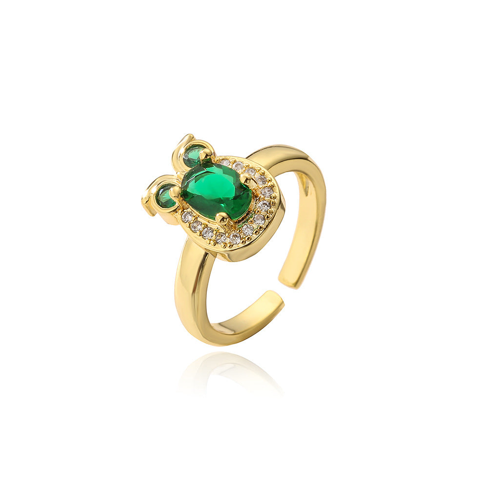 Anello Aperto Tartaruga Farfalla Geometrica da Donna in Rame con Placcatura in Oro 18K e Intarsio di Zirconi