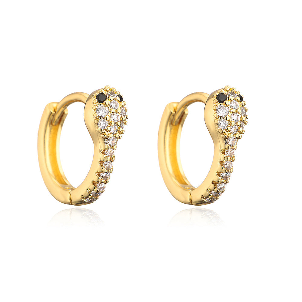 Fashionable Snake-Shaped Geometric Hoop Earrings for Women in Copper with 18K Gold Plating and Micro-Paved Zirconia