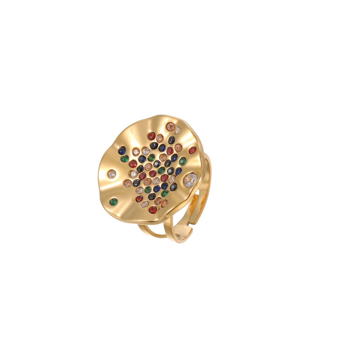 Anillo de titanio geométrico minimalista con incrustaciones de diamantes de imitación y acabado chapado, banda abierta ajustable para mujer