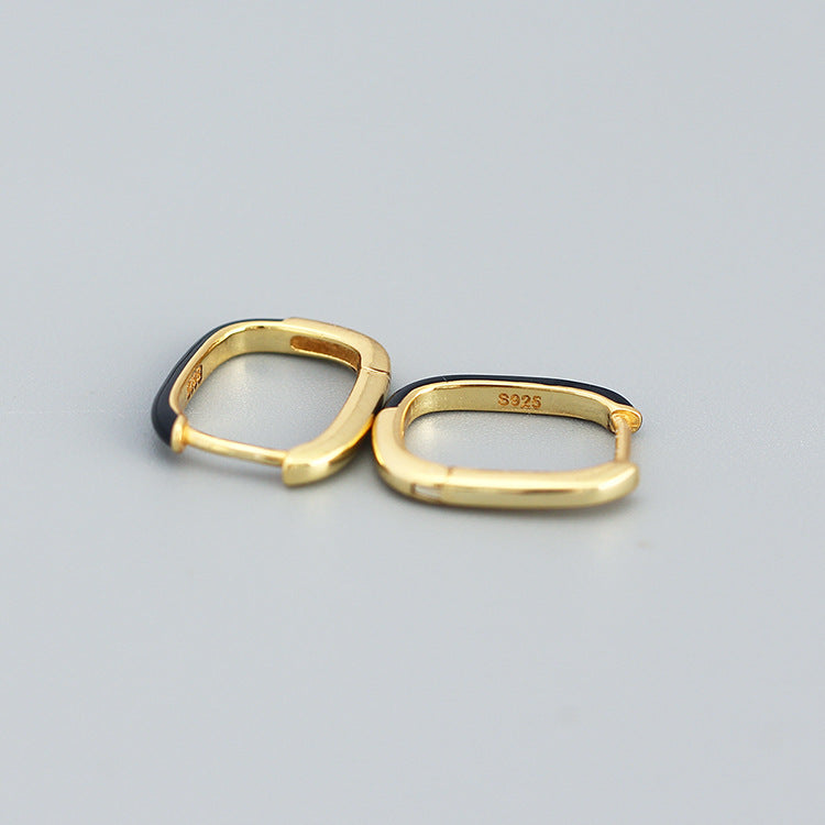 Minimalist Geometric Enamel Earrings for Women in Sterling Silver 925