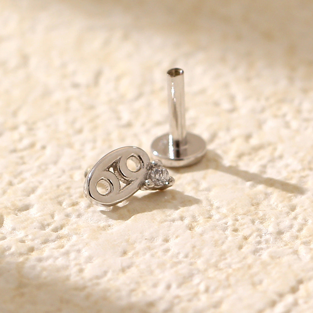 Minimalist S925 Sterling Silver Zodiac Flat Back Cartilage Earrings for Unisex