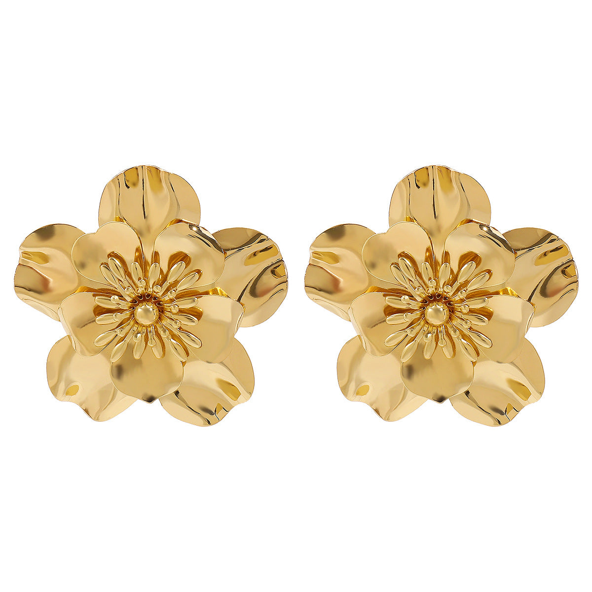 Pendientes de tuerca metálicos florales geométricos vintage con acabado chapado para mujer