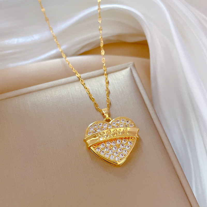Collana da donna in acciaio al titanio di lusso con ciondolo a cuore e finitura placcata, design geometrico, delicata catena clavicola per matrimoni, banchetti e occasioni speciali