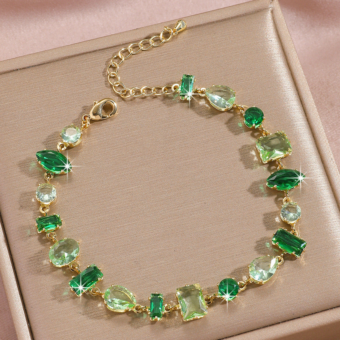 Luxury Gold Plated Brass Leaf Bracelet with Cubic Zirconia Inlay Unisex Floral Design