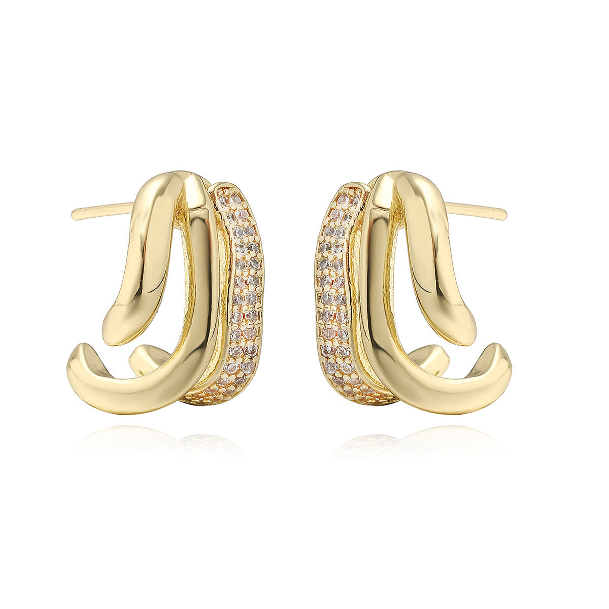 Pendientes de Cobre con Forma Geométrica para Mujer, con Zirconia Microengarzada, Diseño Minimalista y Moderno