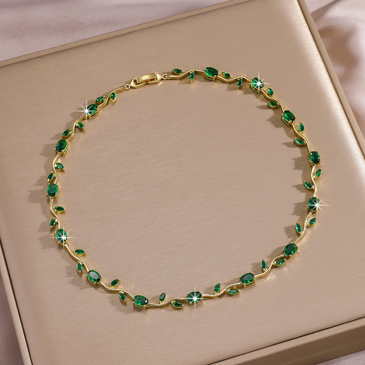 Luxury Gold Plated Brass Leaf Bracelet with Cubic Zirconia Inlay Unisex Floral Design