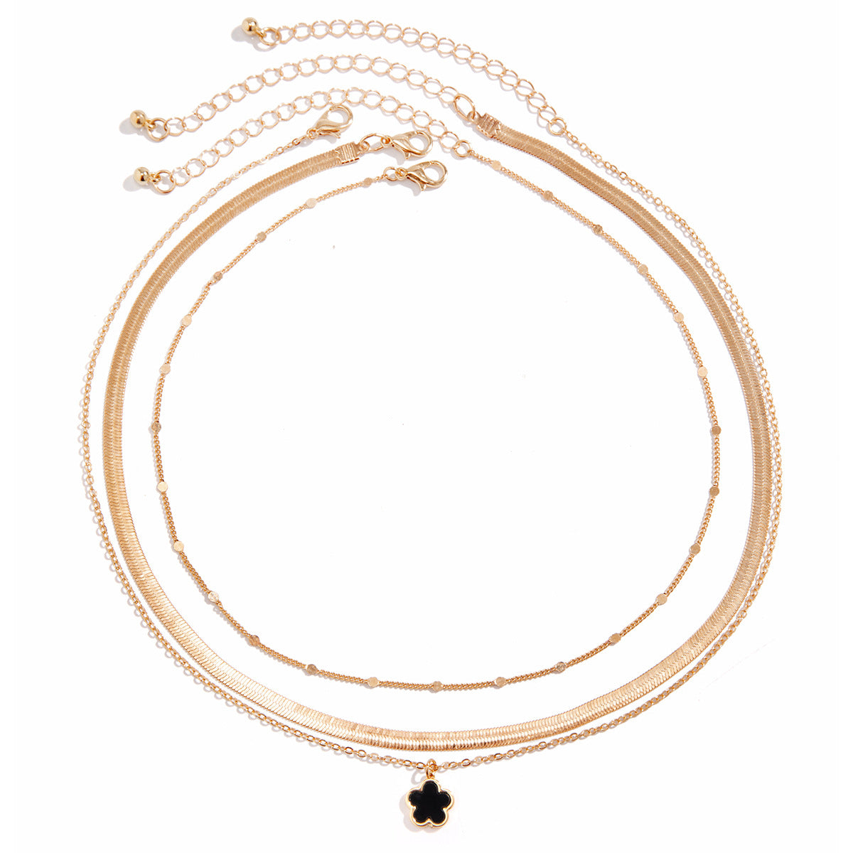 Set collana da donna minimalista con trifoglio in metallo galvanizzato e catena a serpente