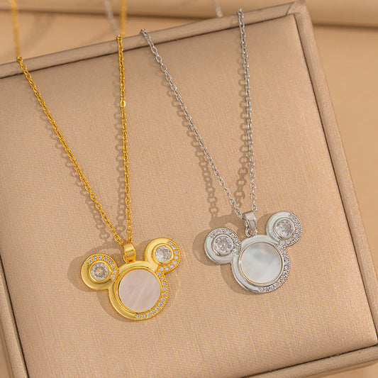 Collana con Pendente Topolino Minimalista da Donna in Acciaio al Titanio Placcato Oro, Catena a Medaglione con Design Animale a Fumetto