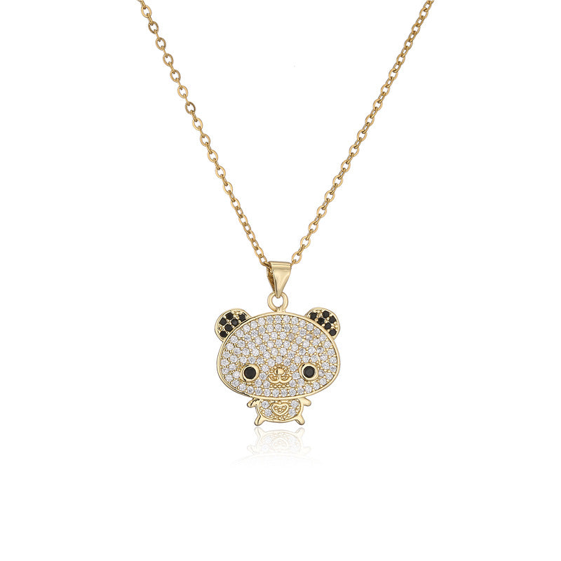 Sweet Geometric Dinosaur 18K Gold Plated Brass Cubic Zirconia Pendant Necklace for Women