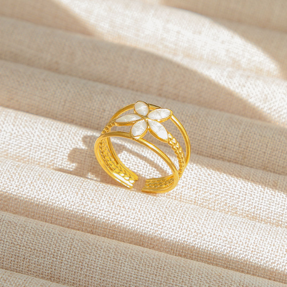 Anello Aperto Regolabile da Donna in Acciaio Inossidabile Stile INS Vintage, Geometrico e a Cuore, con Intarsio in Pietra Naturale, Elegante e Minimalista
