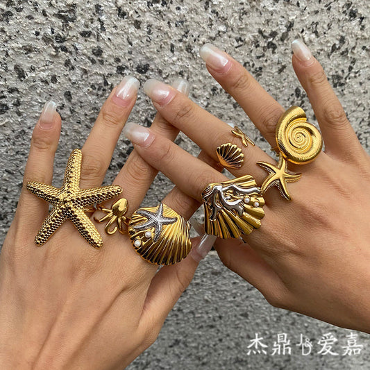 Minimalist Geometric Star Stainless Steel Plated Ring for Women