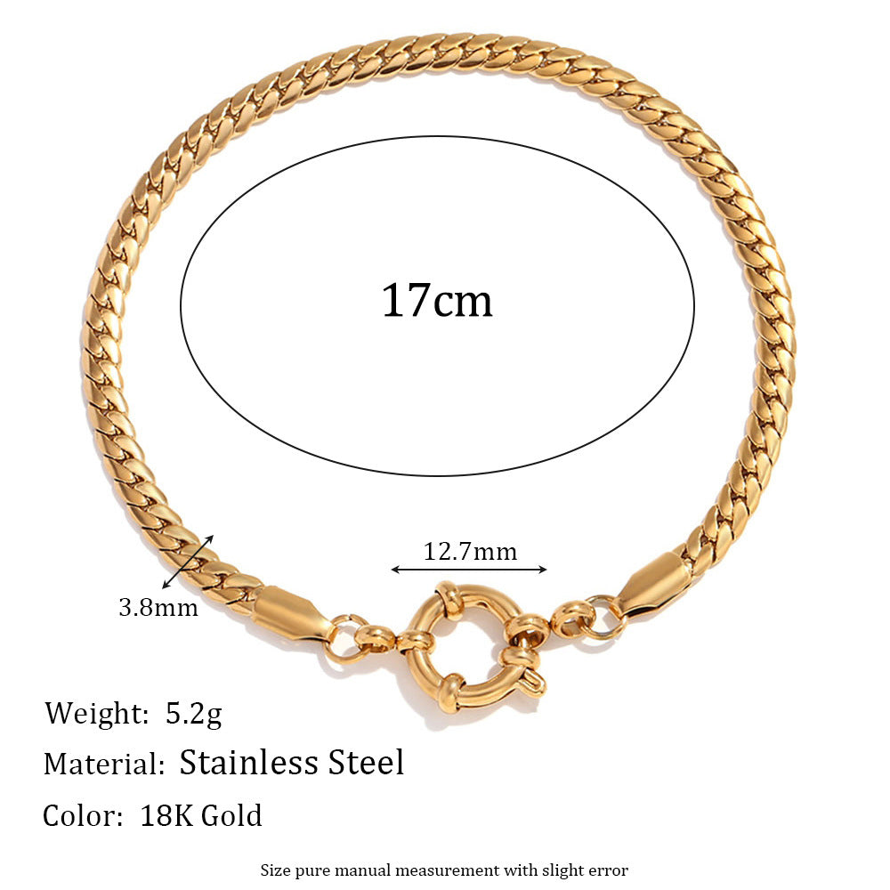 Minimalist Geometric Stainless Steel Plated 18K Gold Blade Chain Bracelet with Spring Ring Clasp