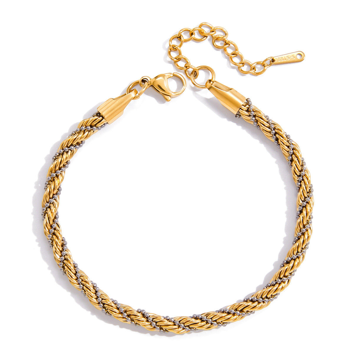Set di collana e bracciale da donna in corda intrecciata d'acciaio inossidabile moderno e minimalista con finitura placcata