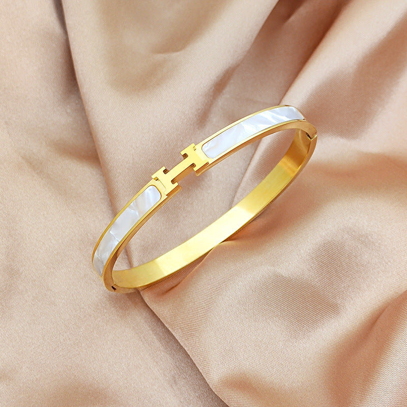 Minimalist H-Shaped Titanium Steel Bracelet with Plating Finish for Women and Men, Geometric Design Fashion Jewelry