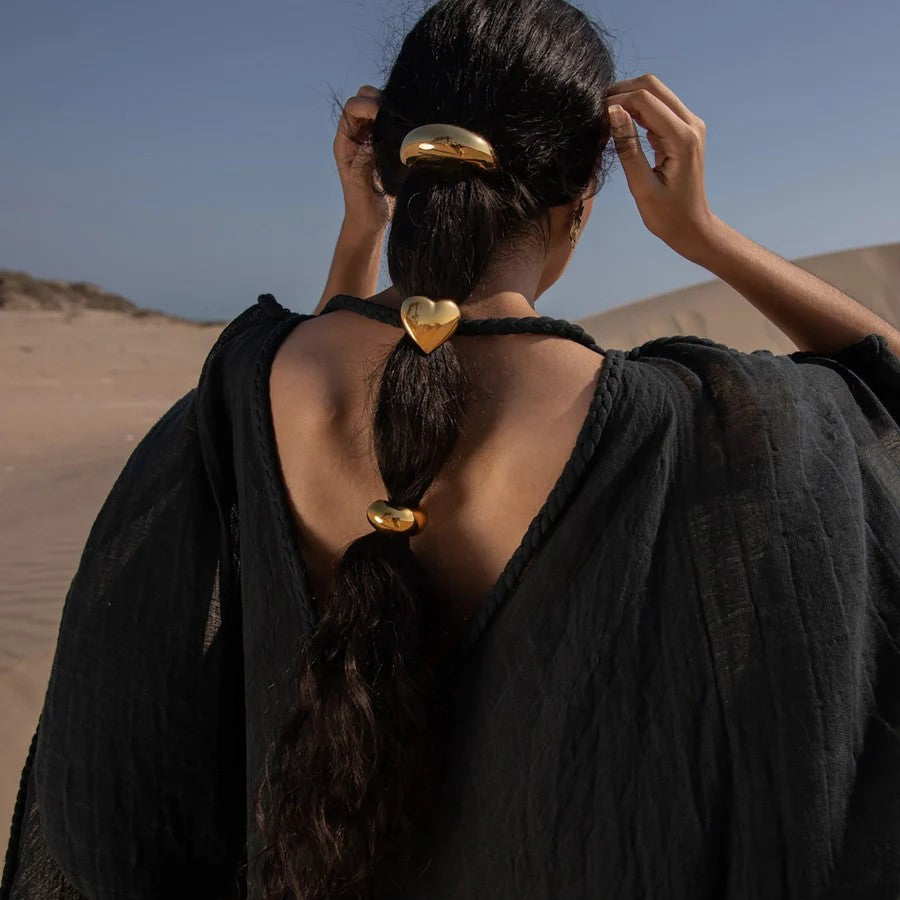 Cuerda de pelo de acero inoxidable chapado en oro de 18 quilates con forma de corazón pulido, estilo francés minimalista y alta elasticidad