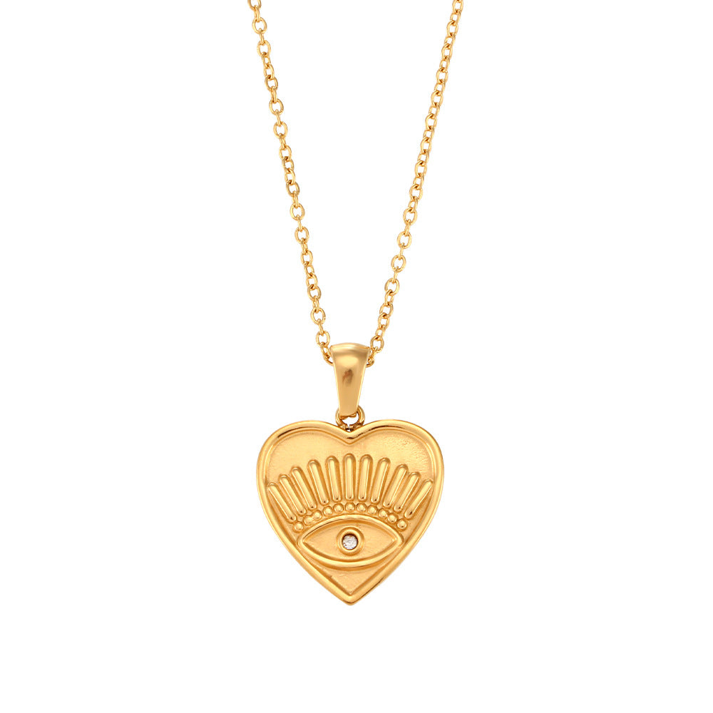 Collana Pendente Farfalla Minimalista alla Moda con Catena in Acciaio Inossidabile e Ciondoli a Cuore e Occhio di Allah in Acrilico