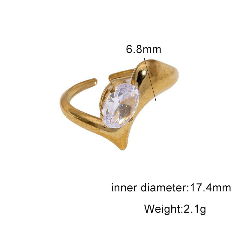 Minimalist 18K Gold Plated Geometric Star Cubic Zirconia Inlay Stainless Steel Open Ring for Women