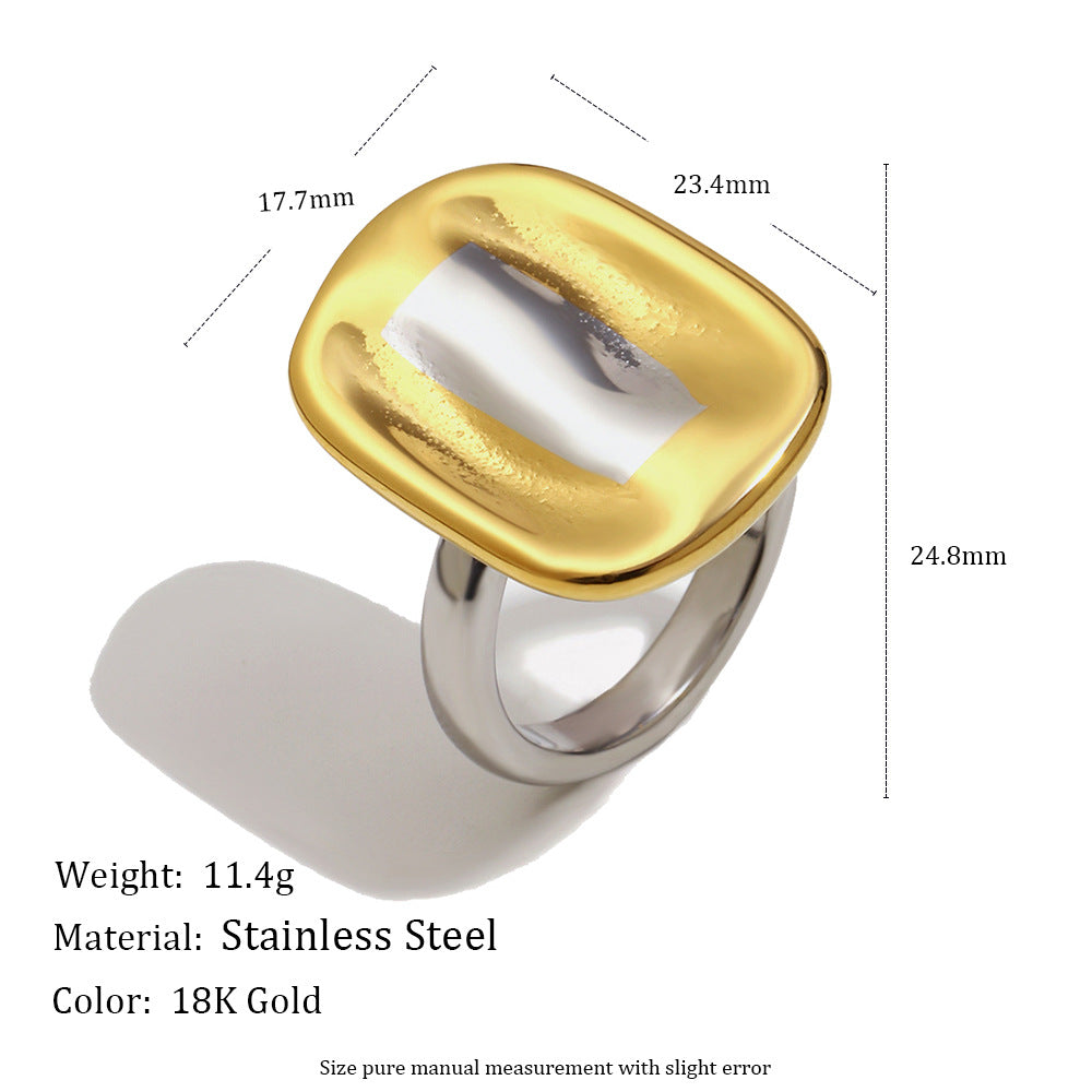 Minimalist Geometric Stainless Steel Ring with 18K Gold Plating for Women Luxury Hand Jewelry