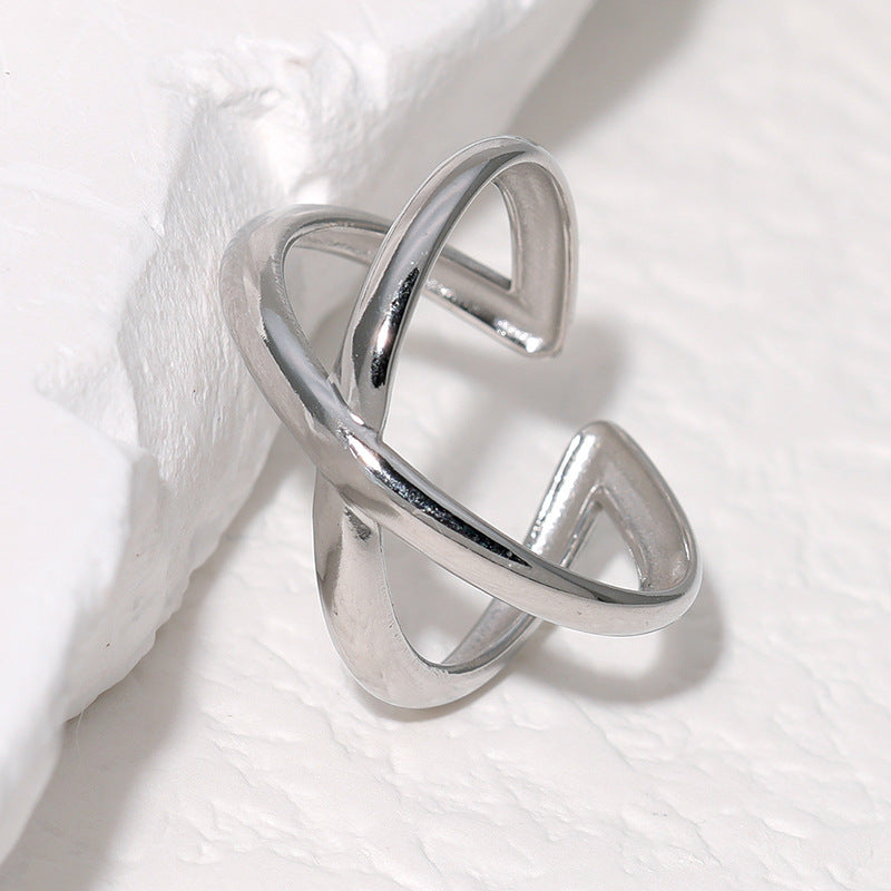 Minimalist Geometric Titanium Steel Adjustable Open Ring for Women with Gold Plating and Fade-Resistant Finish