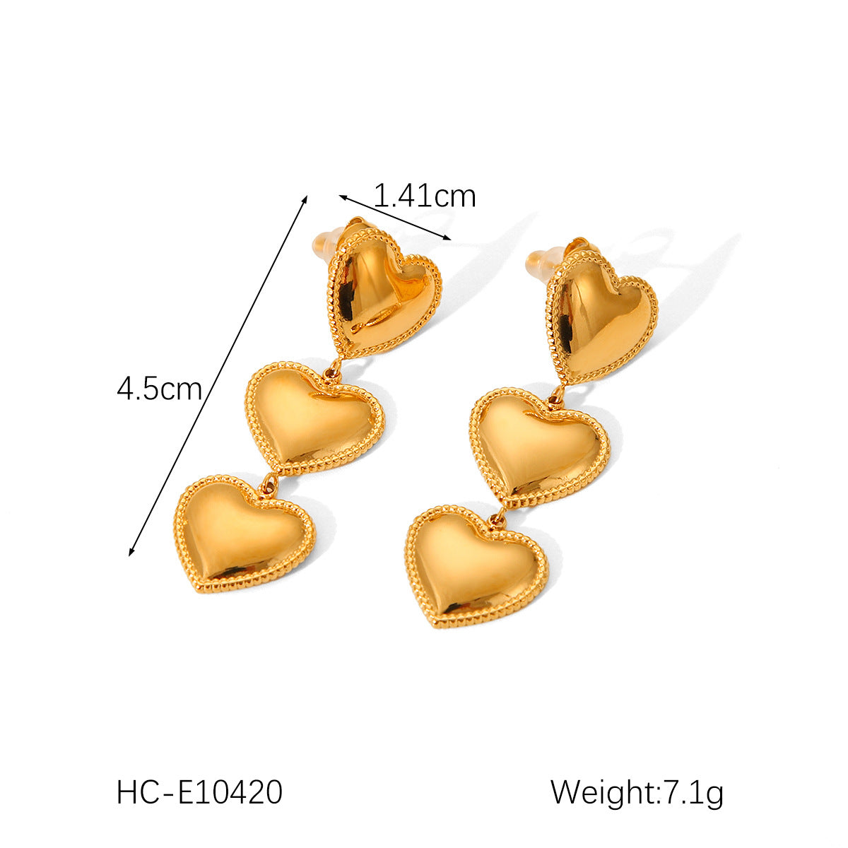 Minimalist Heart-Shaped Titanium Steel Earrings with 18K Gold Plating and Fringe Detail for Women